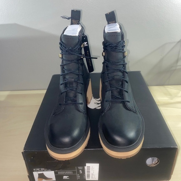 Sorel
Hi Line Heel Lace Leather Waterproof Boots 
Black /Tawny Buff
Women’s 5 - Picture 3 of 6